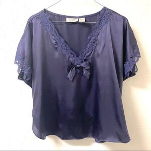 Vintage Victoria’s Secret Gold Label Satin Lace Trimmed Purple Sleep Top Size M